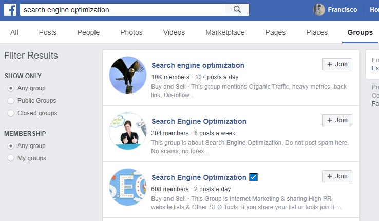 Facebook Group Search Results for "search engine optimization"