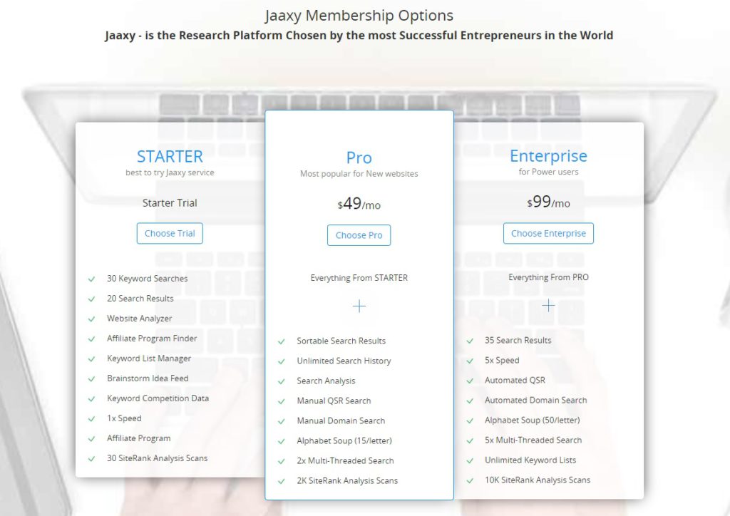Jaaxy Membership Options